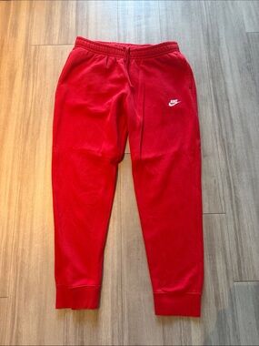 Nike  Red Fleece Joggers with White Swoosh (XL)